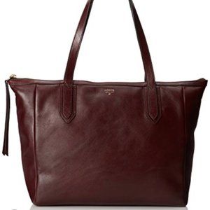 Fossil Red and Purple Leather Tote Bag with Spacious Design